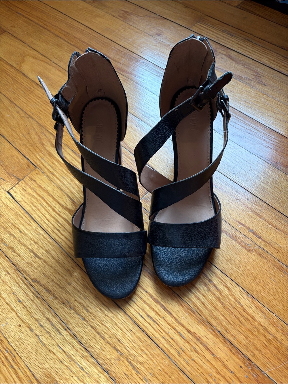 Crevo Classic Black Strappy Women's Heels - Sleek Dress Sandals